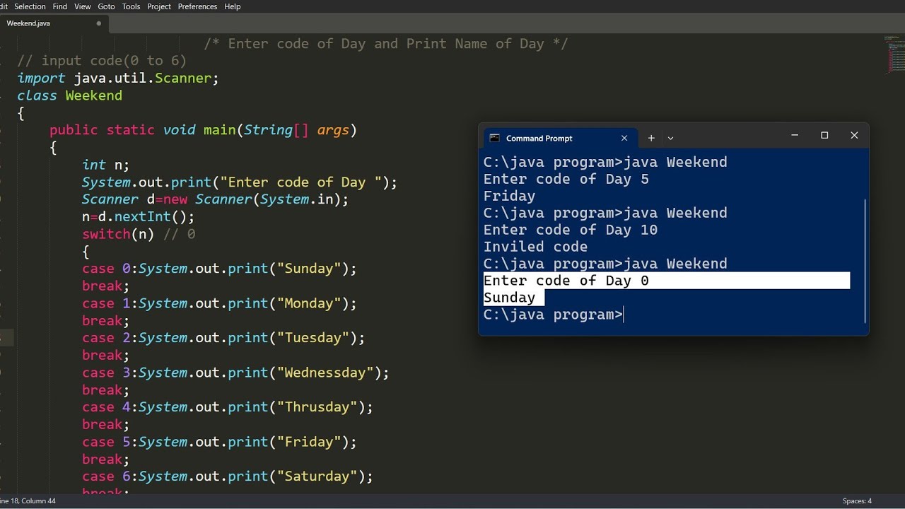 program to print day name of week | java program 