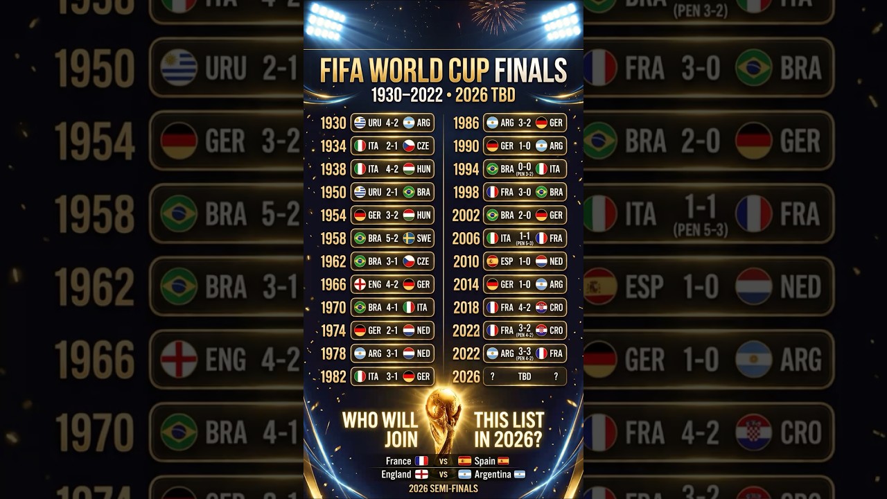 🏆 All FIFA World Cup Finals 1930&ndash;2026 | Every Final Score in History #fifa #worldcup