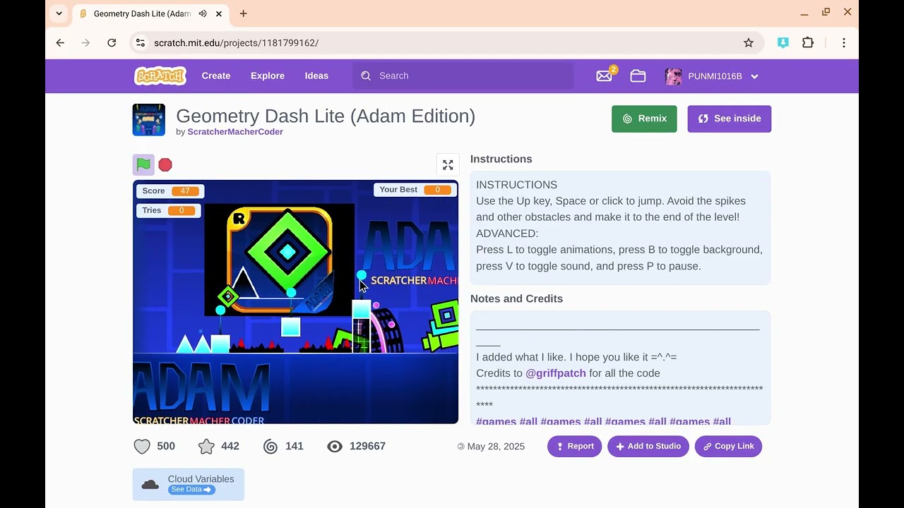 Searching scratch till i find a proper geometry dash game(horrible)