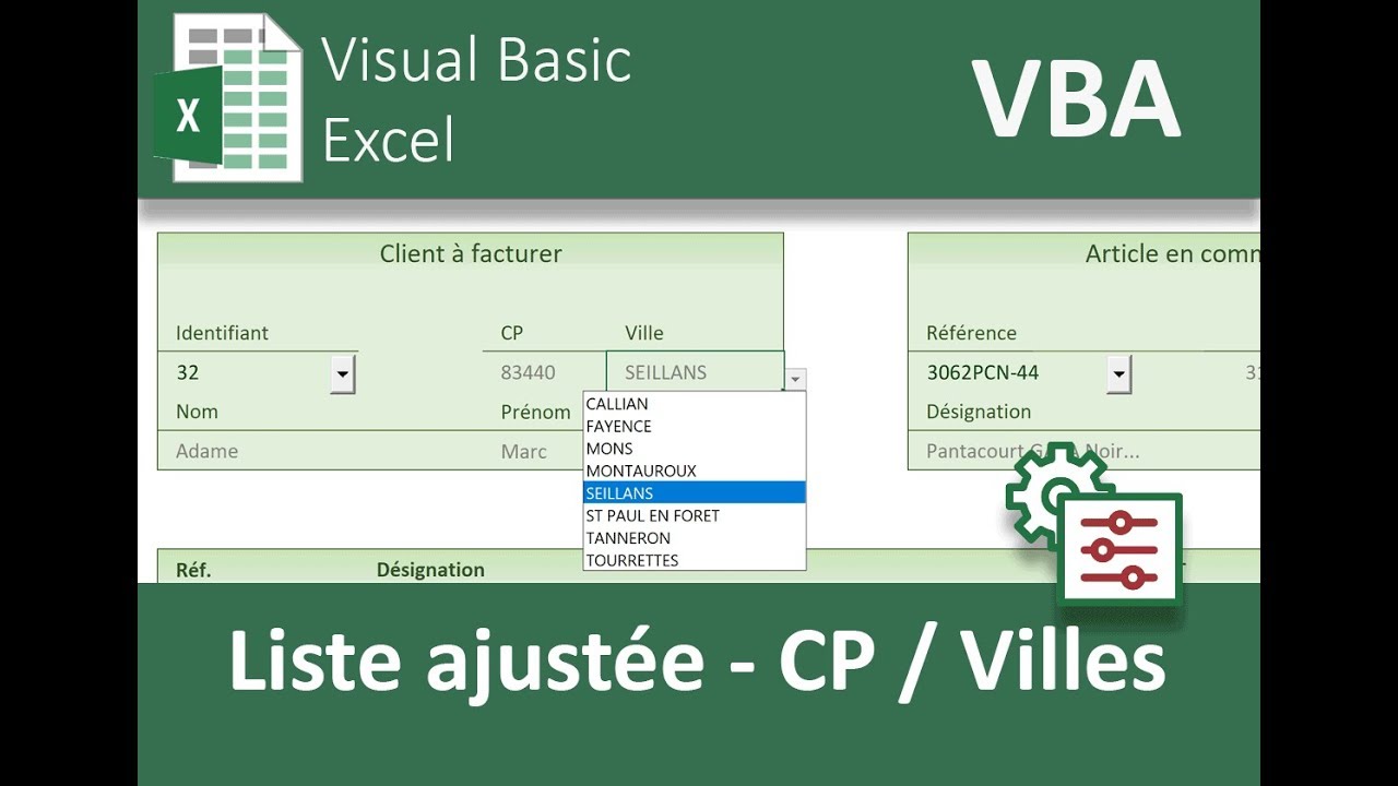 Liste VBA Excel des villes selon le code postal client