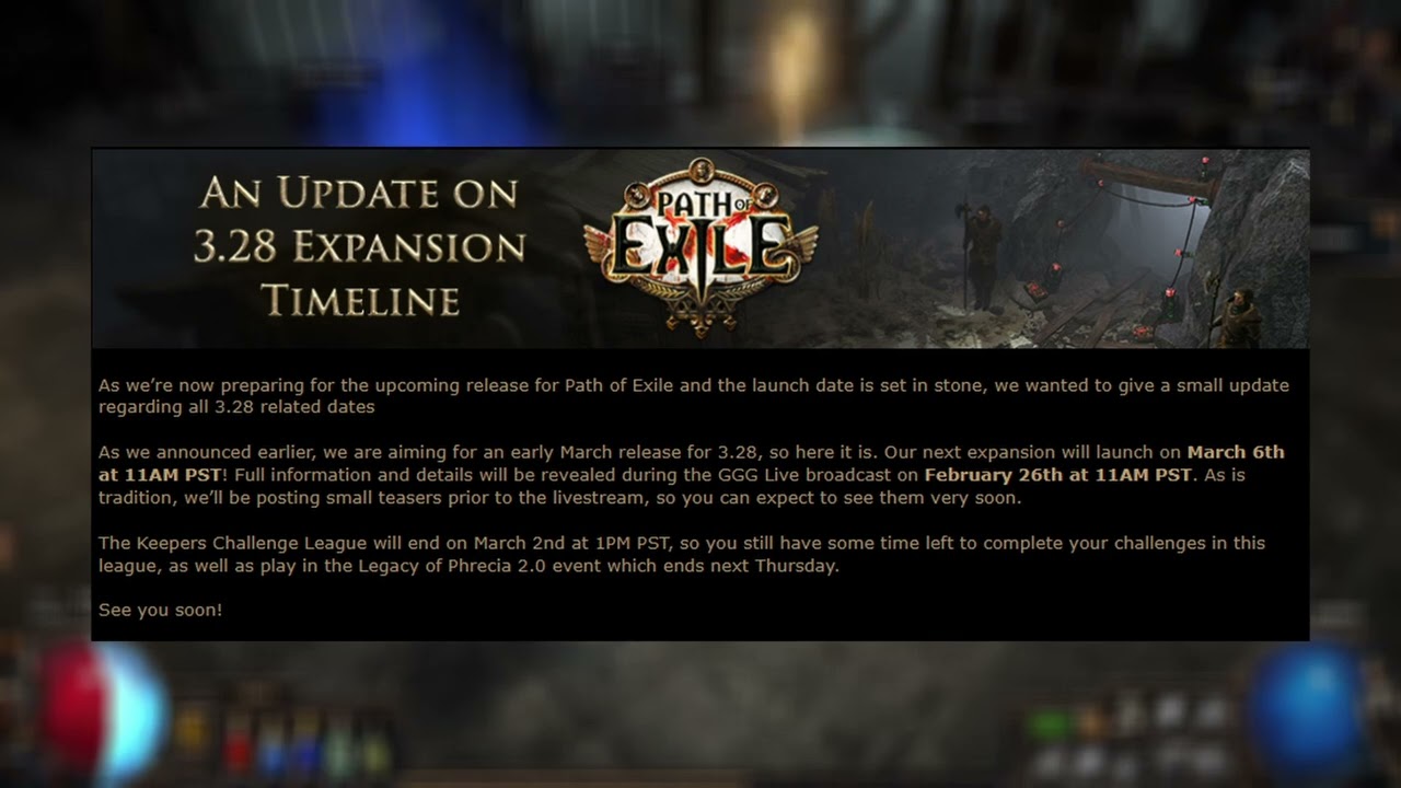 POE 3.28 Release date set and revealed.