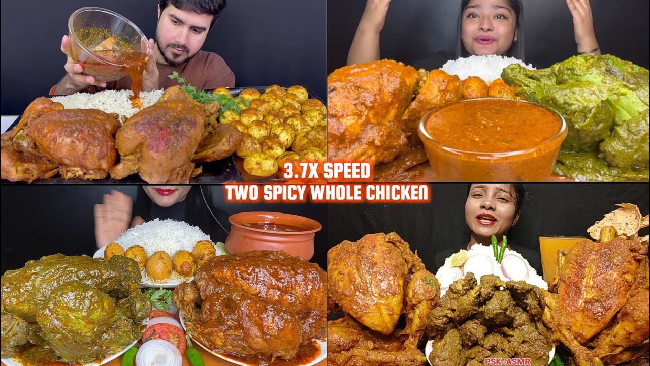 ASMR: Eating Two whole Spicy whole chicken curry eating challenge 😋😍 egg curry with Rice Mukbang 🤤