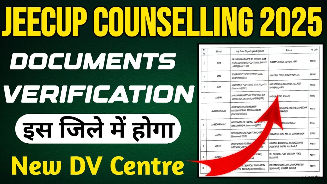 JEECUP Document Varification कहां होता है ? UP Polytechnic DV Centre कैसे चुनें? Jeecup Counselling