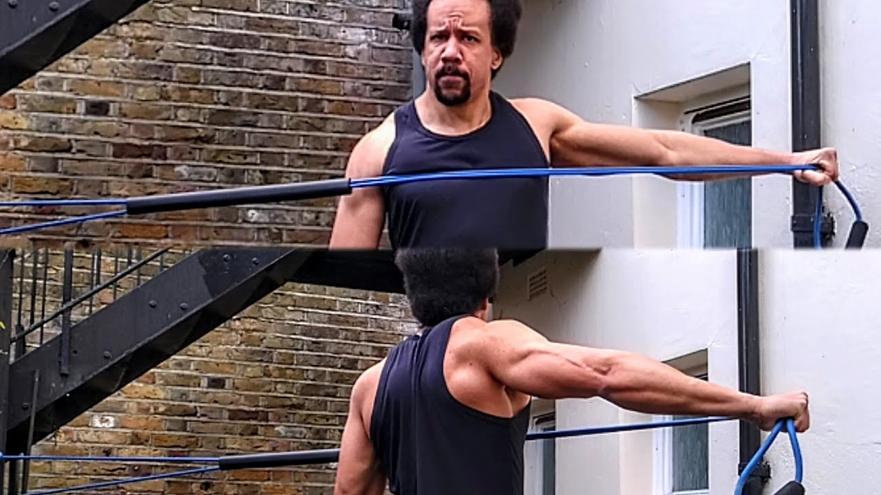 one arm rear delt fly w/ resistance band | rear shoulder exercise