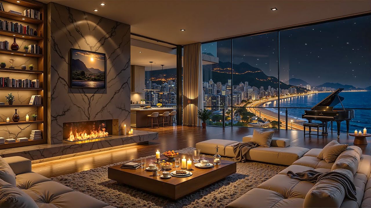 Smooth Jazz Music in a Coastal Apartment 🌊 Elegant Piano Jazz with Ocean Wave Sounds for Deep Relax