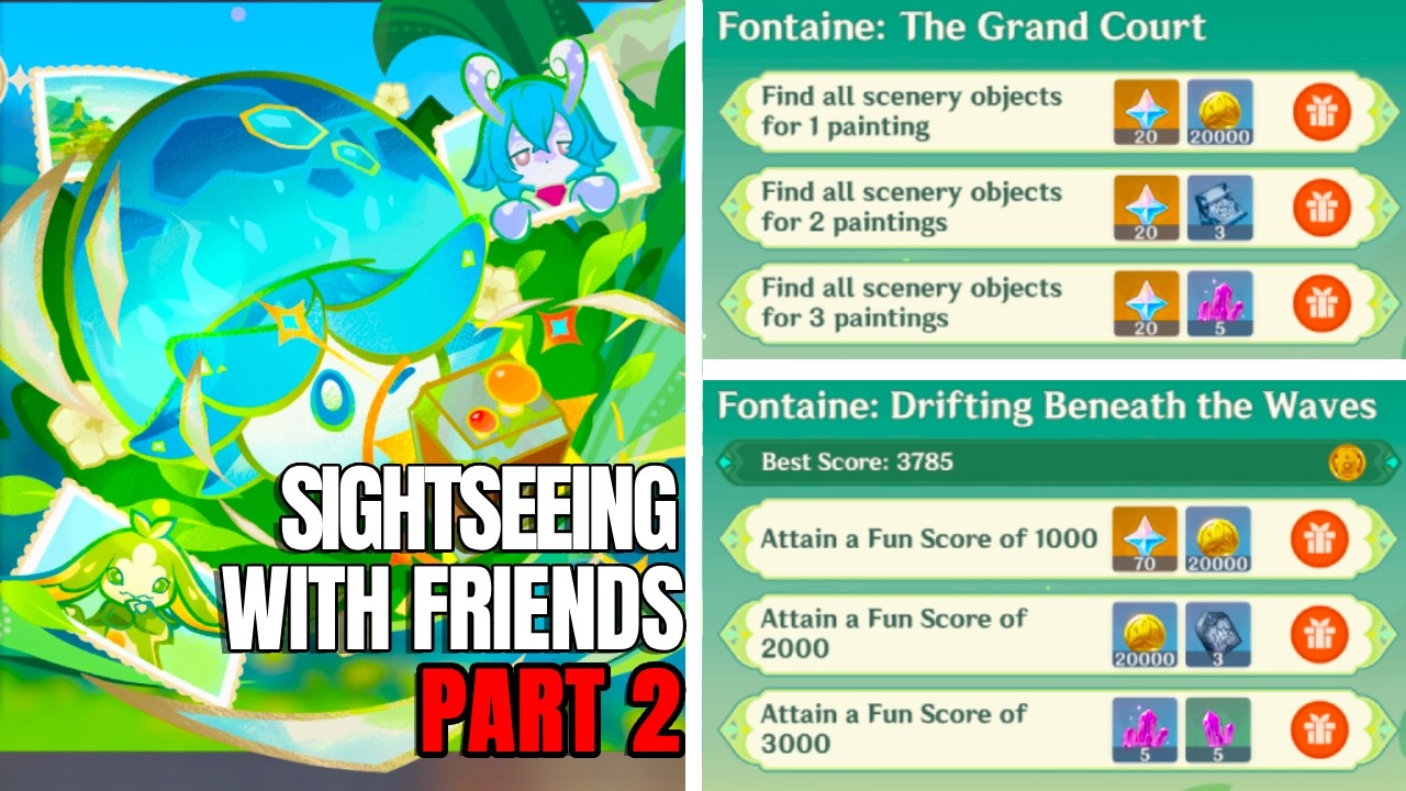 Sightseeing With Friends Day 2 Guide | Fontaine Photo Challenge Walkthrough | Genshin Impact