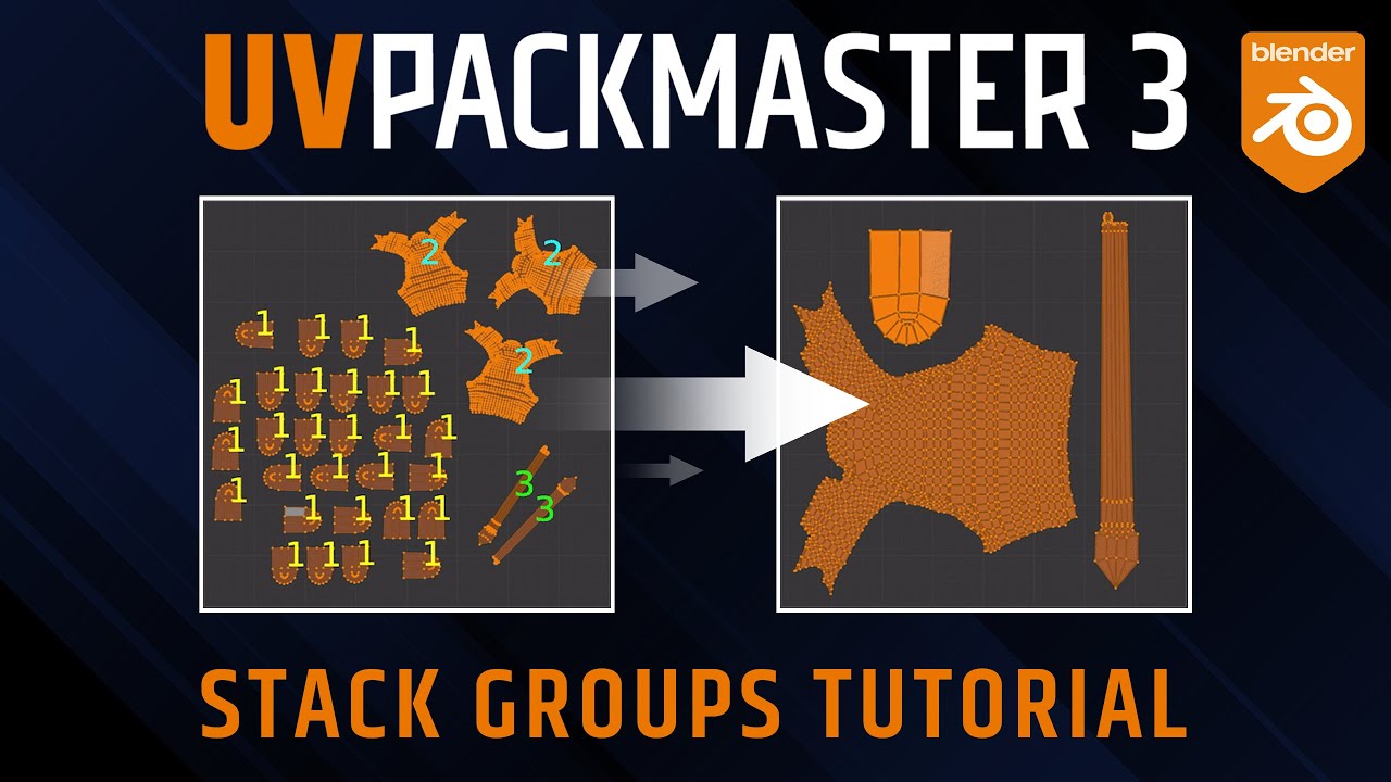 UVPackmaster 3 Blender tutorial: stacking and packing with a single click (Stack Groups)