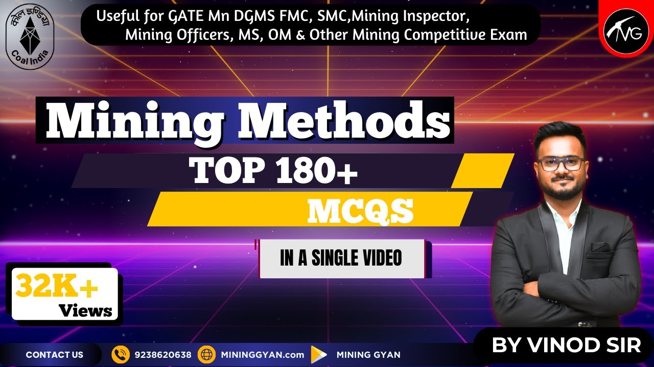 Top 180+ MCQ's of Method of working||Mining methods||MINING GYAN