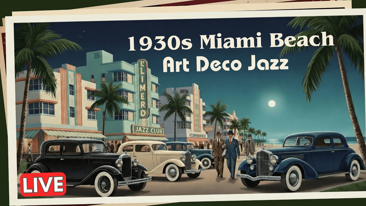 1930s Miami Beach Art Deco Jazz Lounge 🍹 Relaxing 1 Hour Retro Ambience Songs