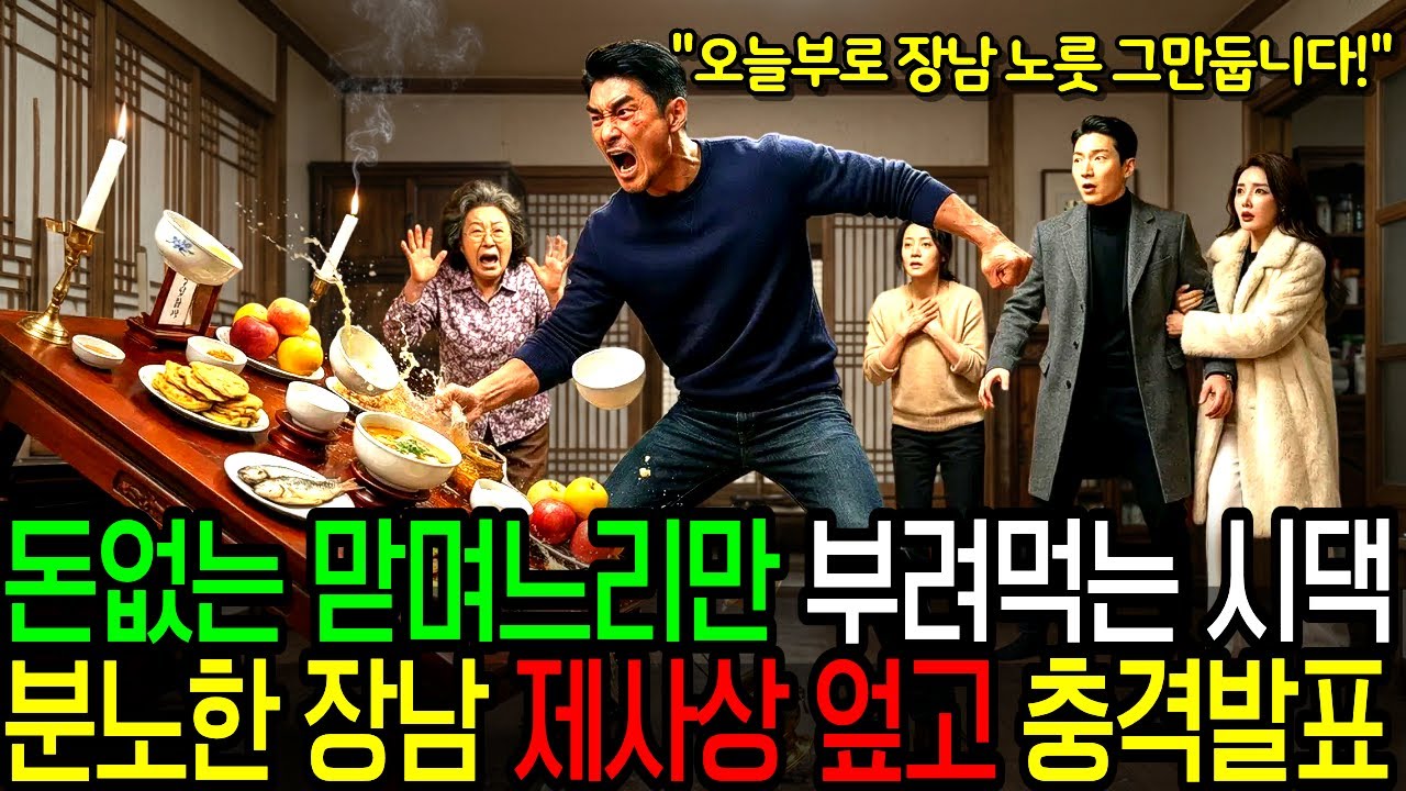 명절 내내 돈 없는 맏며느리만 부려먹던 시댁, 눈 뒤집힌 남편이 제사상 엎고 내뱉은 충격적인 한마디