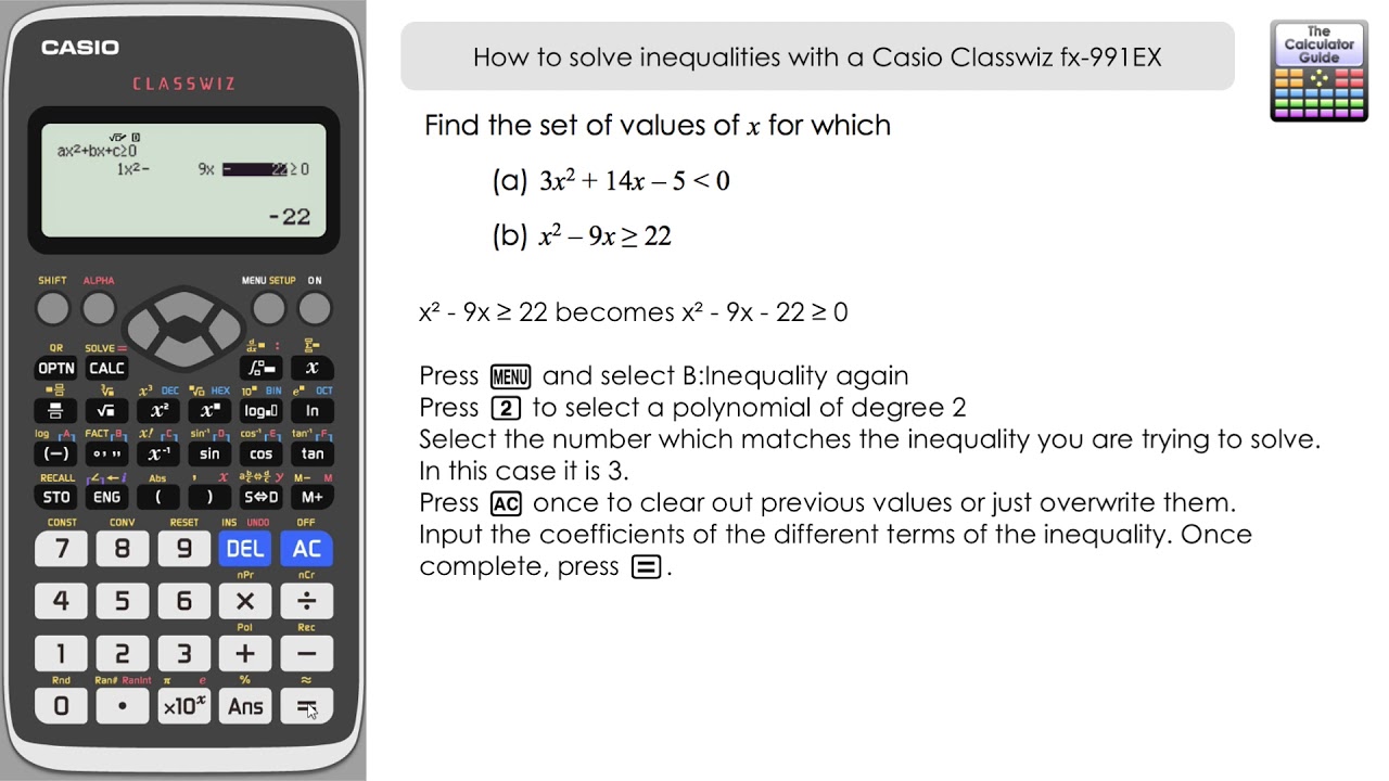 Как решать неравенства на калькуляторе Casio Classwiz fx-991EX | fx-570EX (включая дискриминант)