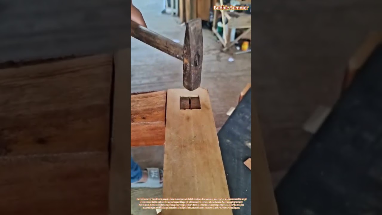 Menuiserie traditionnelle : assemblage d'un pi&egrave;tement de table en bois &agrave; tenons et mortaises