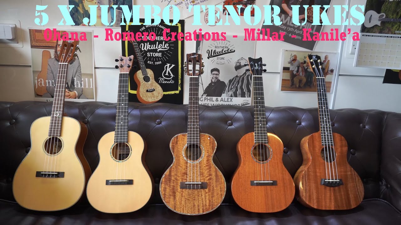 5 x Super and Jumbo Tenor Ukuleles - Kanile'a/Millar/Romero Creations/Ohana