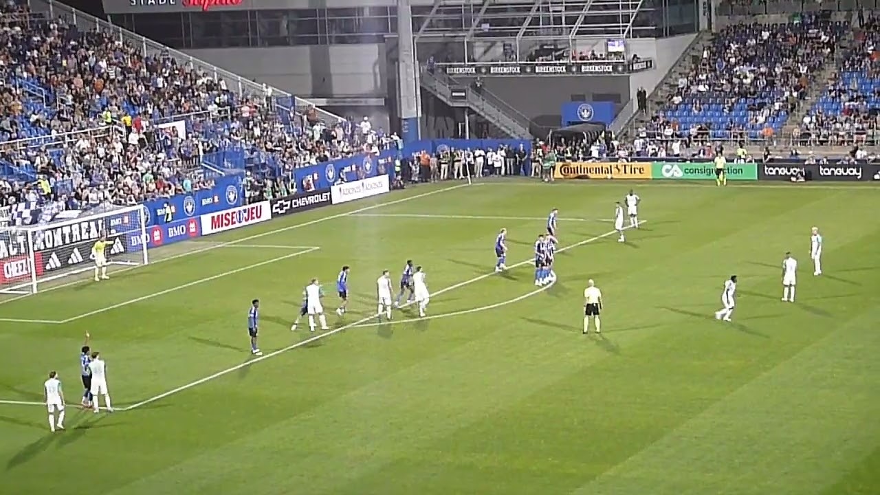 Thomas Gillier of CF Montreal (Impact) stops Austin FC's Myrto Uzuni's free kick in stoppage time