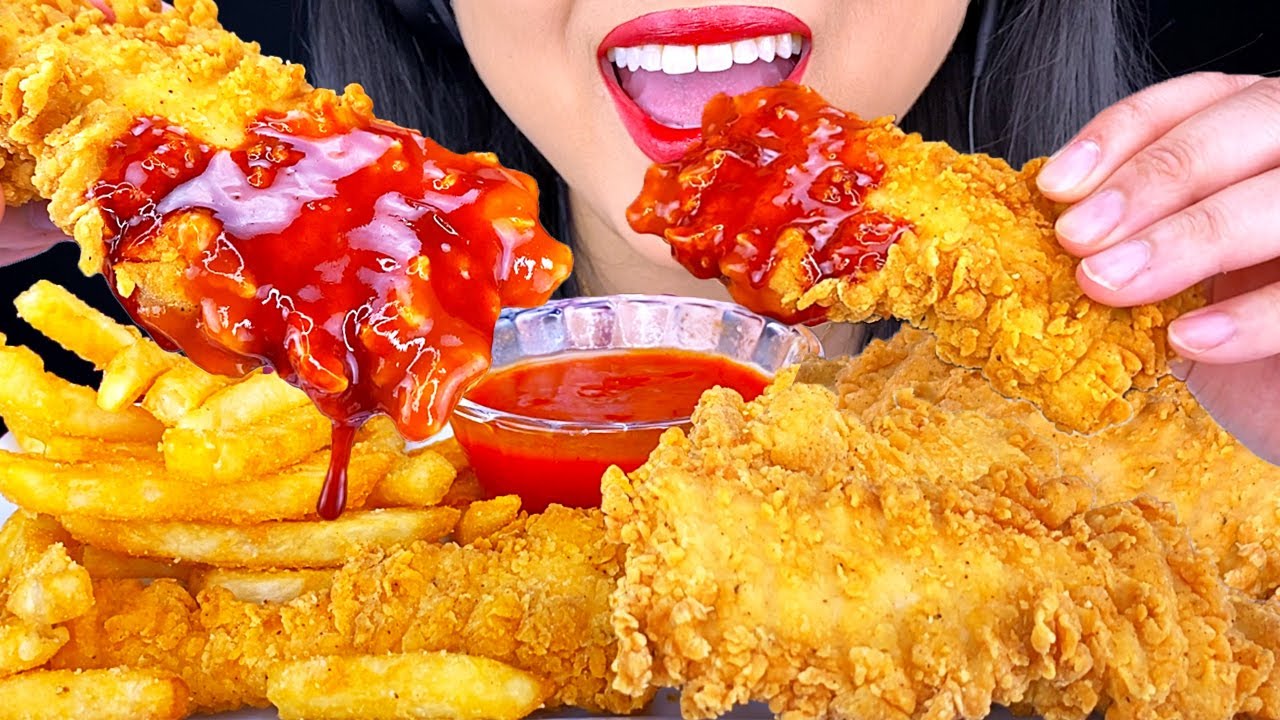 ASMR SPICY FRIED CHICKEN & FRENCH FRIES KFC (ASMR Eating No Talking) ASMR Phan