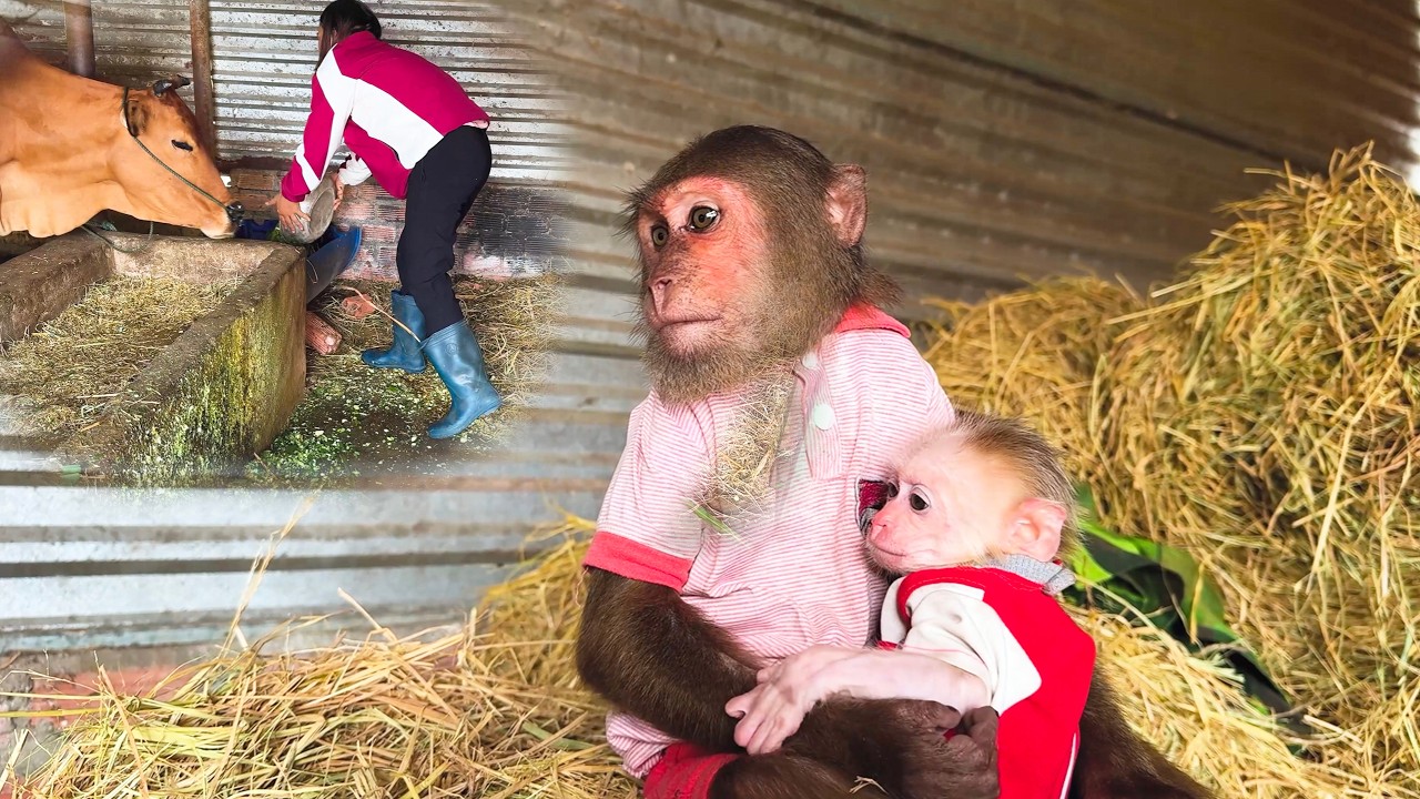 So Caring! CUTIS Protects and Looks After Baby Monkey While Mom Busy