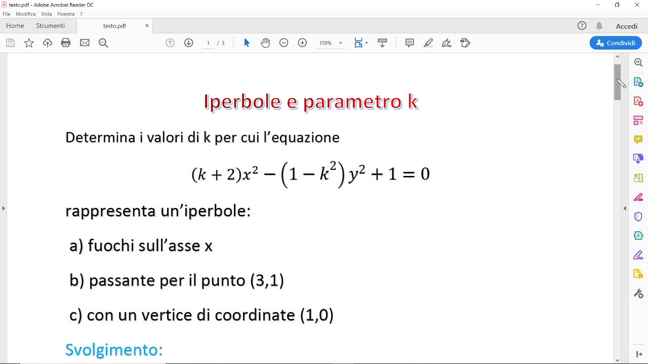 Iperbole e parametro k (esercizio svolto)