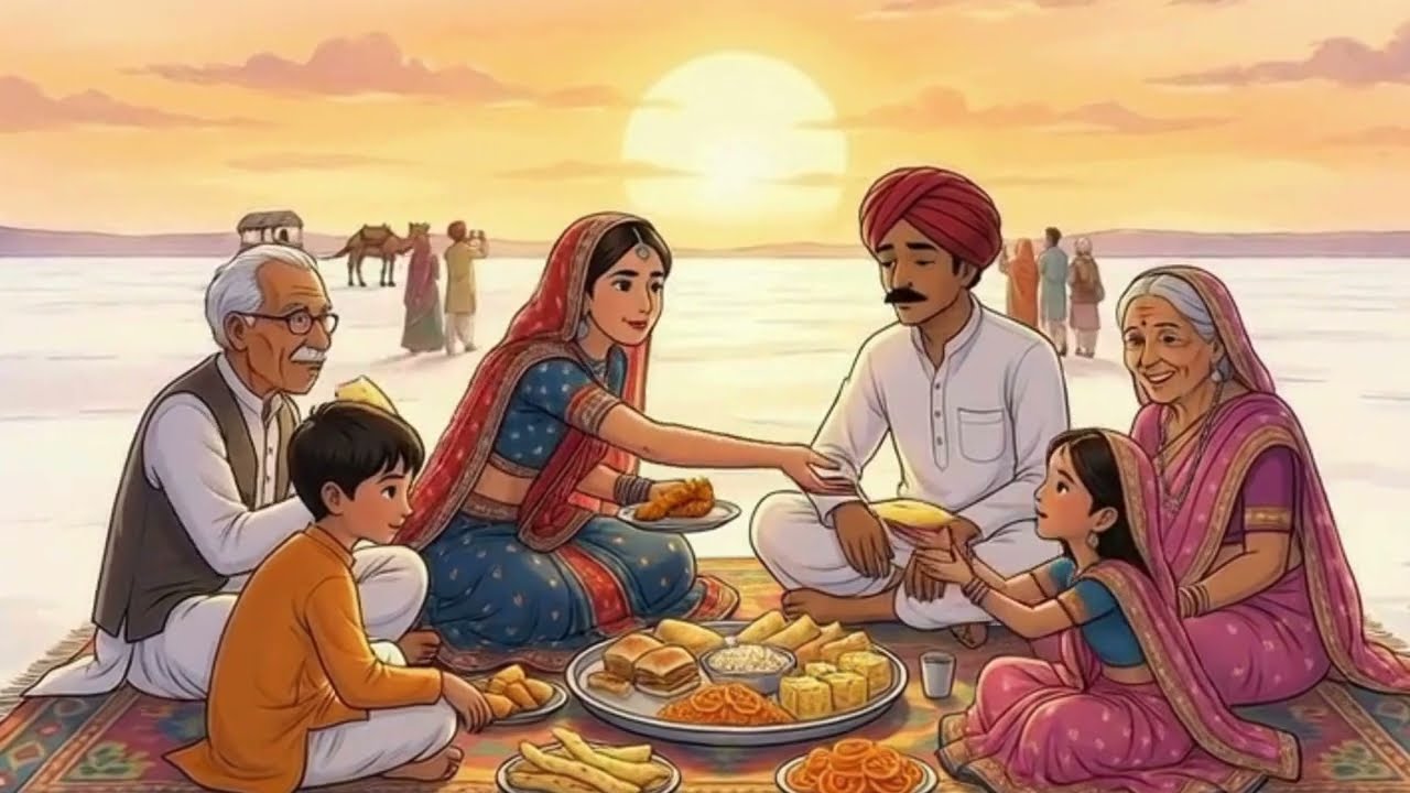 Indian Village Picnic to White Desert of Kutch | Ghibli Style Family Journey Peaceful Animation