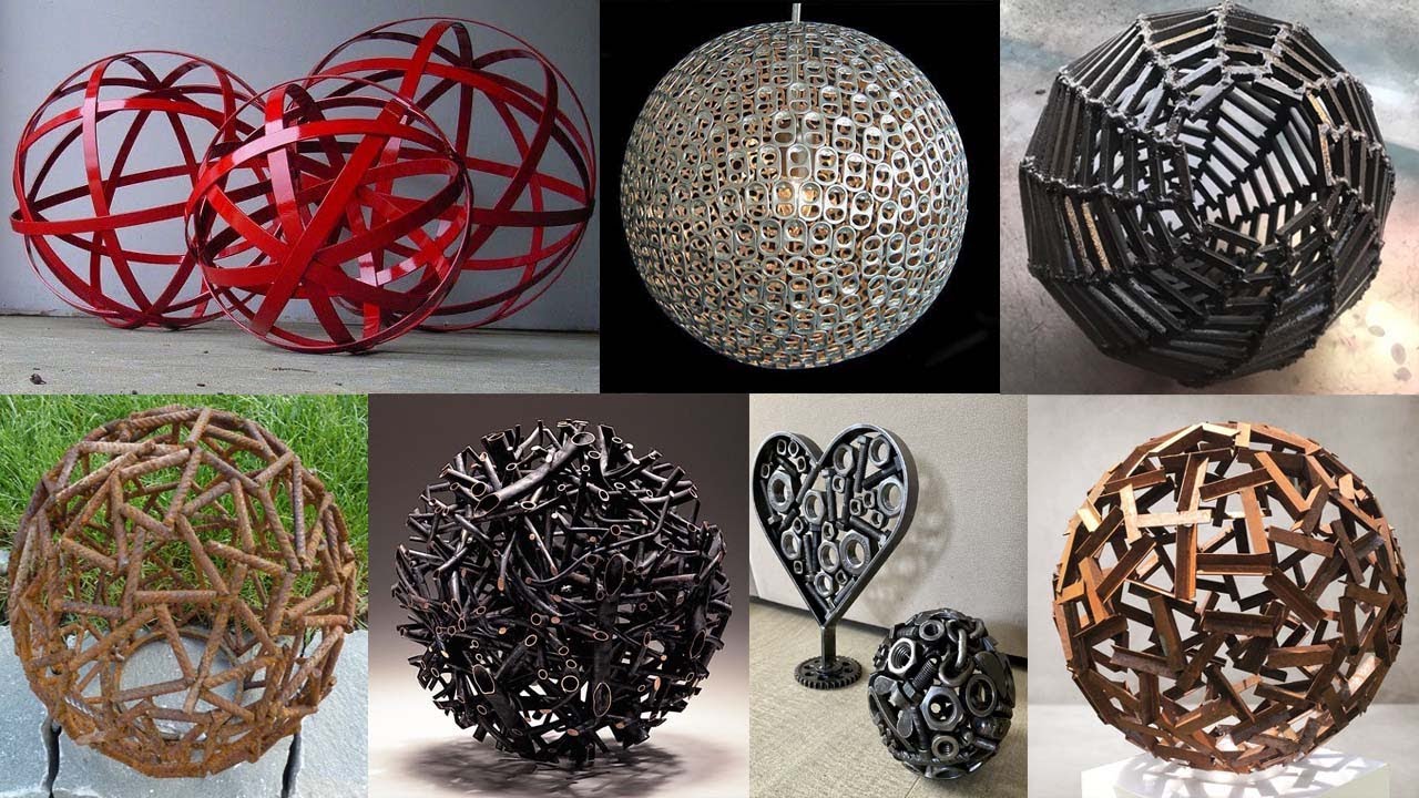 Metal Sculpture Ball Garden Steel Sphere-Art-Modern-Handmade-Scrap Metal Art
