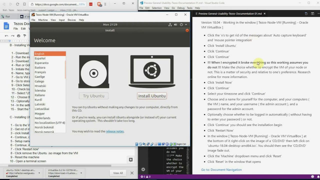 Tezos Baking Tutorial on a Ledger Nano S in an Ubuntu 18 VM on WIN 10 part 1