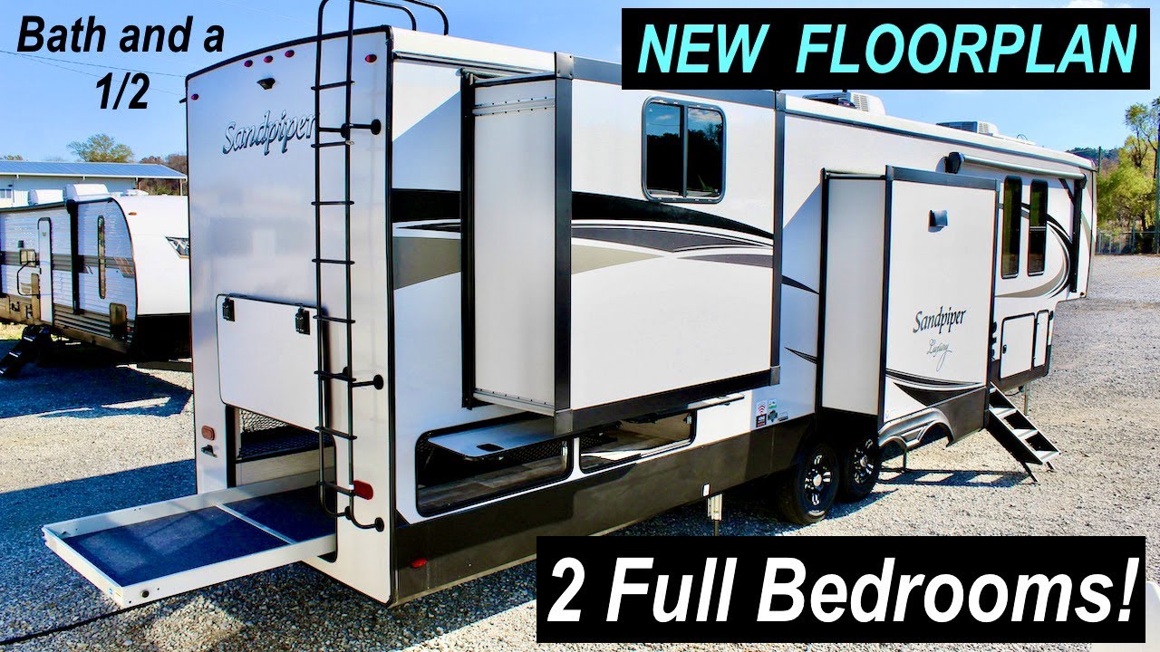 Check out this MASSIVE 2 Full Bedroom Fifth Wheel RV! NEW FLOOR PLAN! 2022 Sandpiper Luxury 388BHRD