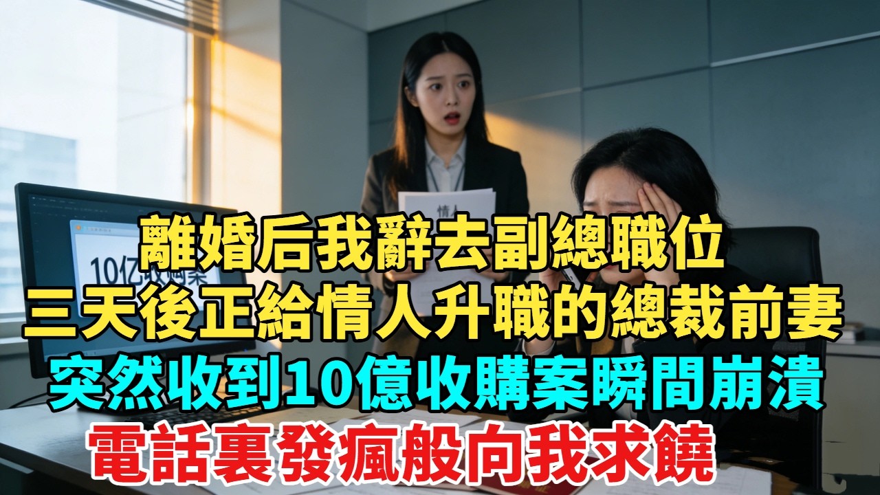 領完離婚證，我便辭去副總的職位，三天後正在給情人升職的總裁前妻，突然收到10億收購案瞬間崩潰，電話裏發瘋般求饒#故事頻道#情感故事#分享#情感#感情#婚姻