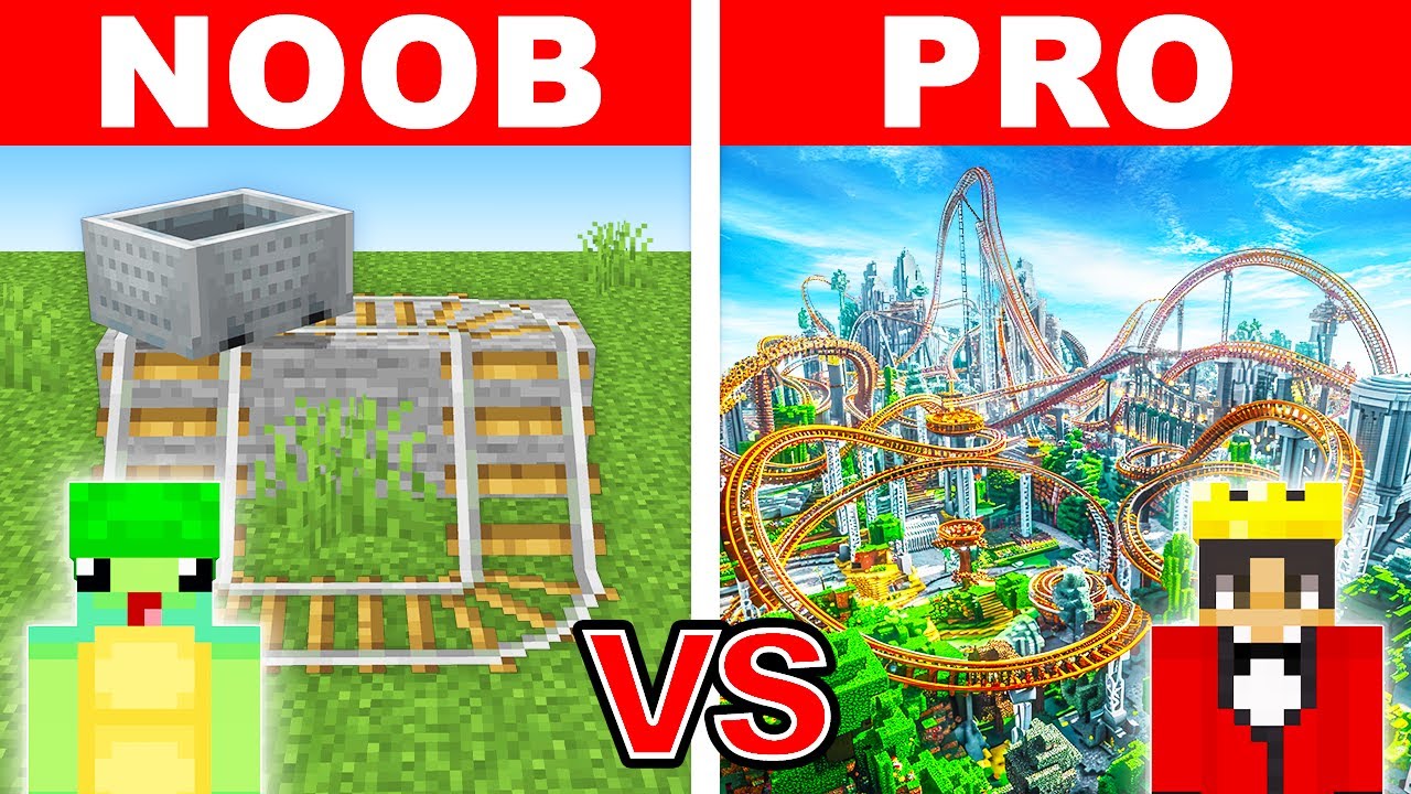 NOOB vs PRO: GIANT ROLLER COASTER Build Challenge in Minecraft
