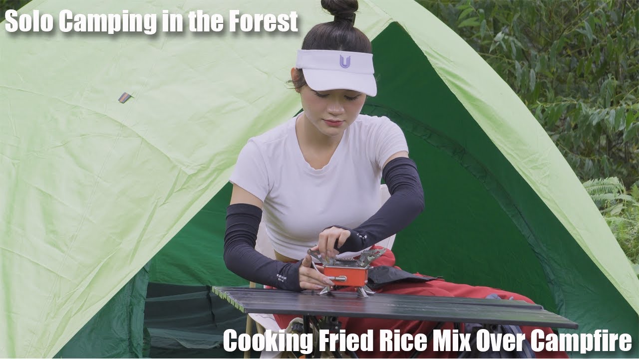 Solo Camping in the Forest | Cooking Fried Rice Mix Over Campfire ASMR
