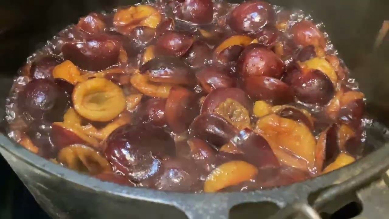 Cooking Plums in Cast Iron Pot