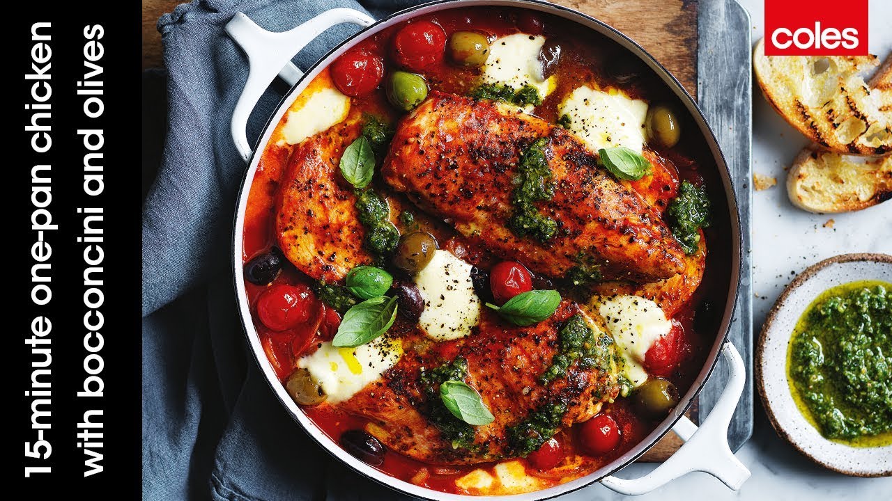 15-minute one-pan chicken with bocconcini and olives