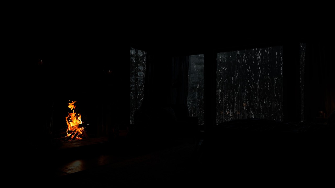 Cozy Rainy Cabin Night | Warm Fireplace and Gentle Rain Sounds for Focus and Deep Calm