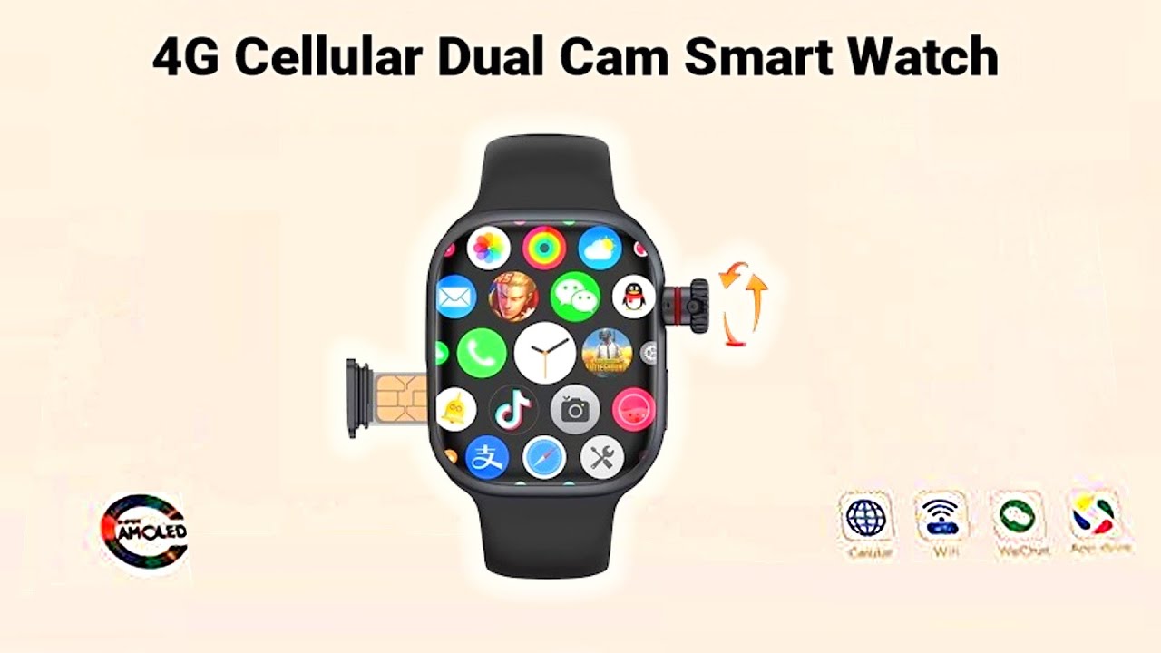 AMOLED 4G Cellular Android Smart Watch with Rotating DUAL Camera, Google Play, GPS, Apps, CD99-S1L