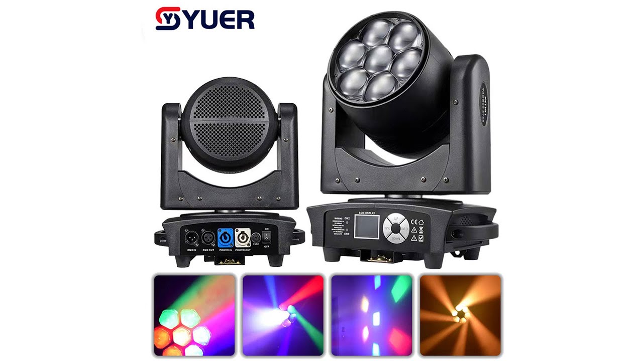 YUER 7x40W RGBW 4IN1 LED Bee Eye Zoom Moving Head Light CTO Dyeing Beam Zoom Effect Lighting