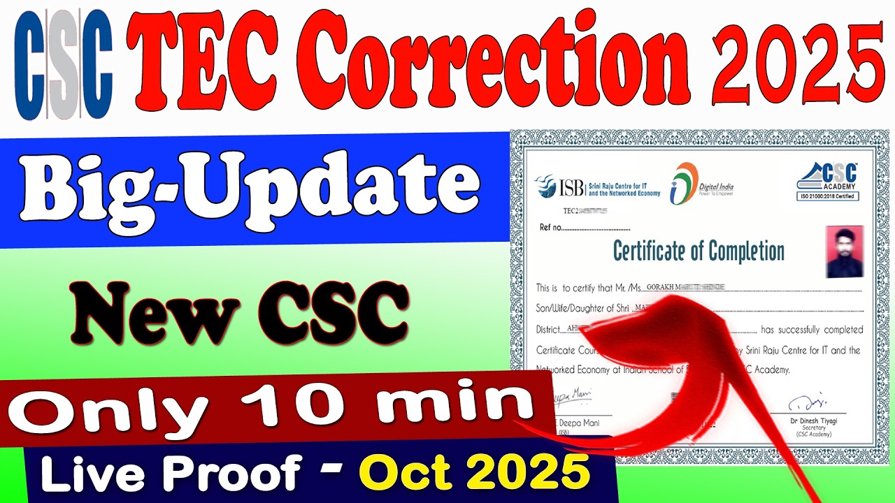 TEC cetificate name corrction online live CSC || Registration Aadhaar is not valid Problem || #2025