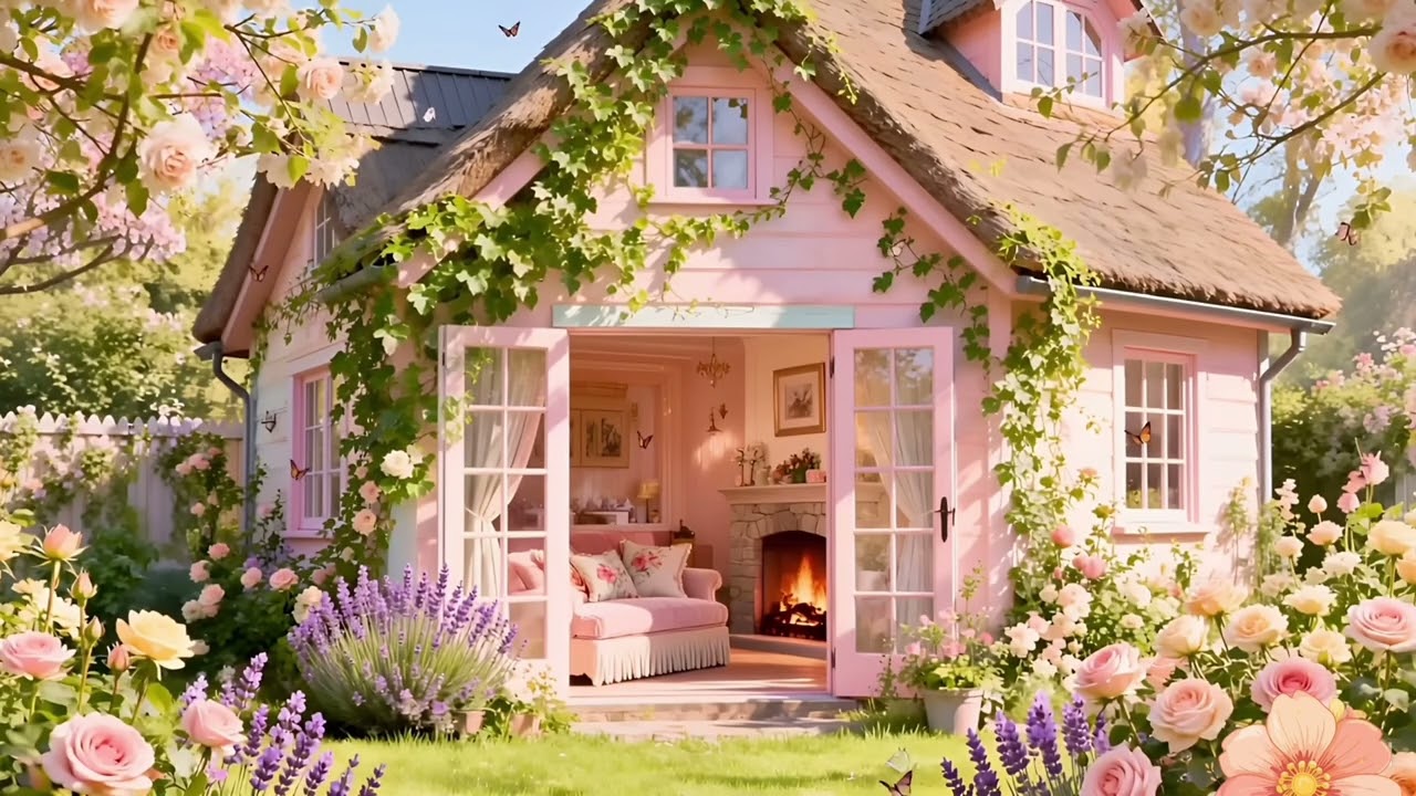 🌸🌿 Cozy Spring Cottage Morning Ambience | Fireplace, Birds Chirping & Nature Sounds (10 Hours)
