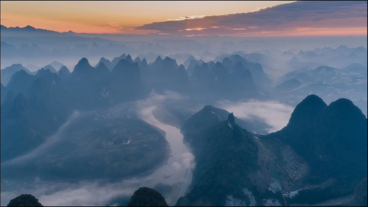 Positive Words Displayed and Instrumental Music with Nature Scenes