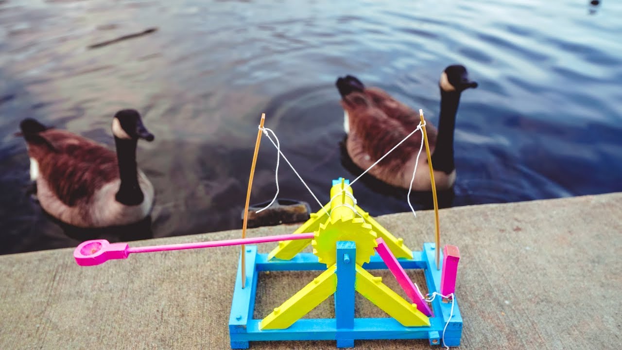 Leonardo da Vinci CATAPULT DIY Kit: PERFECT Bird Feeder!? ☄️🦆🥄