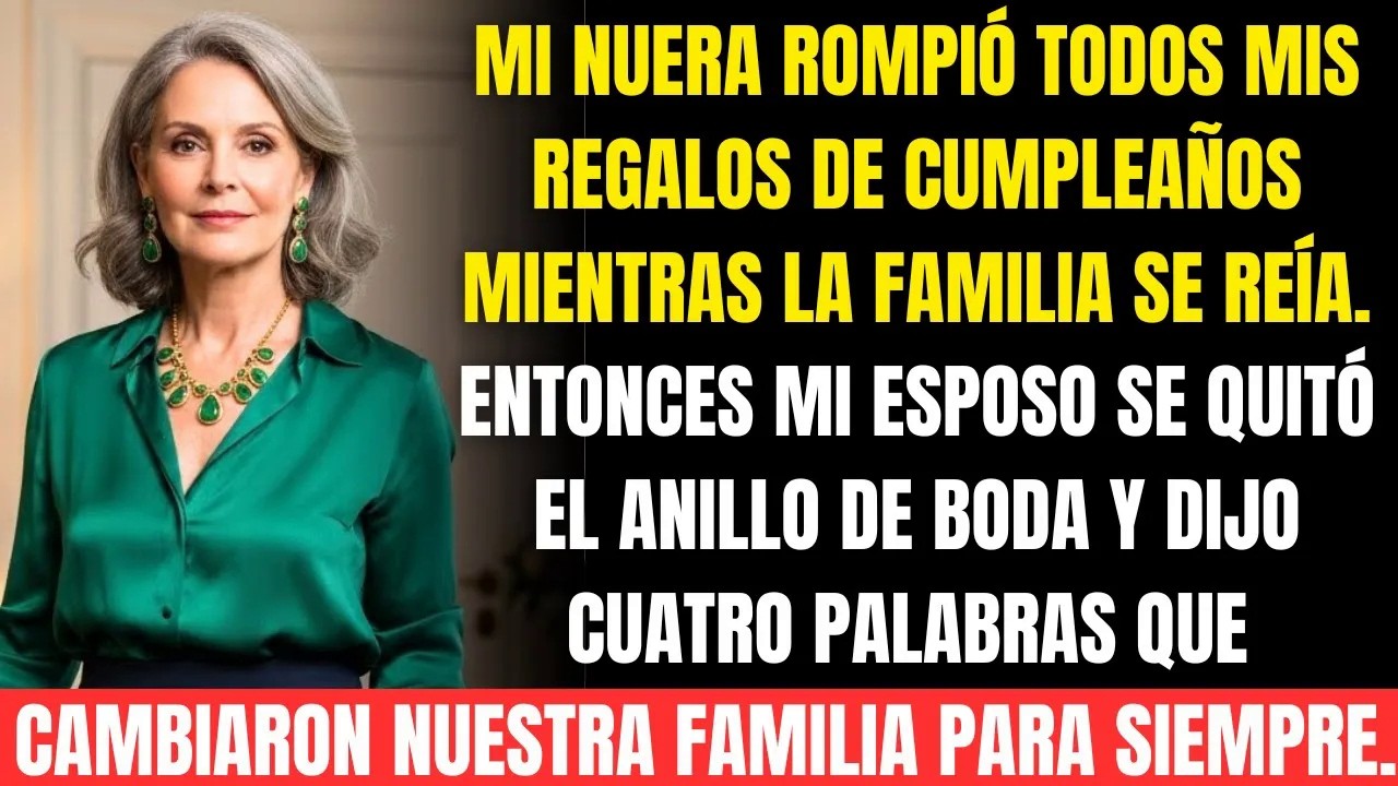 Mi nuera destrozó mis regalos y todos se burlaron…hasta que mi esposo se quitó el anillo y dijo…
