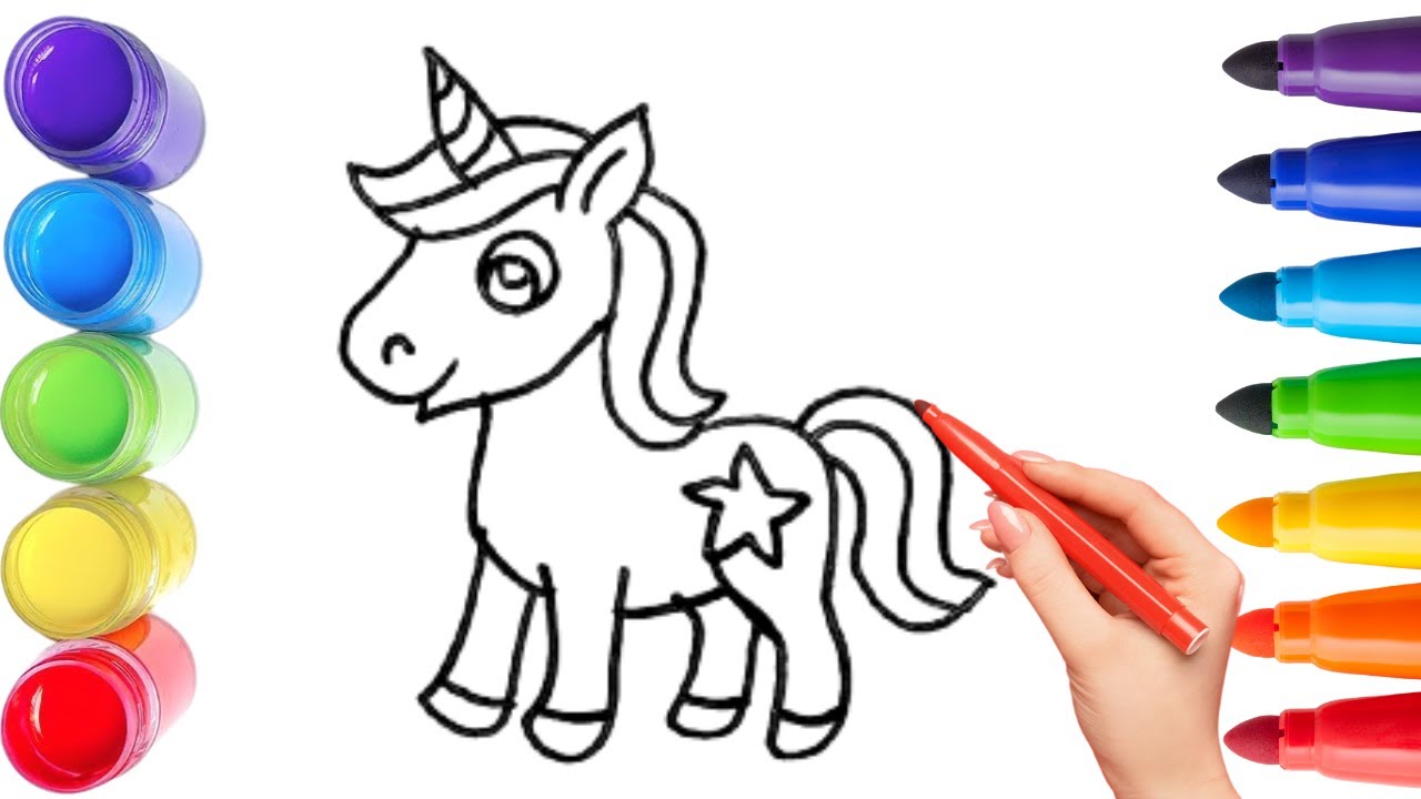 Как нарисовать милого единорога. Рисование, раскрашивание и живопись для детей и малышей. Детское...