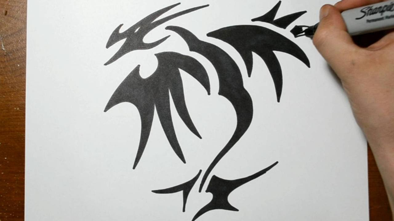How to Draw a Tribal Dragon Tattoo Design - Sketch 2