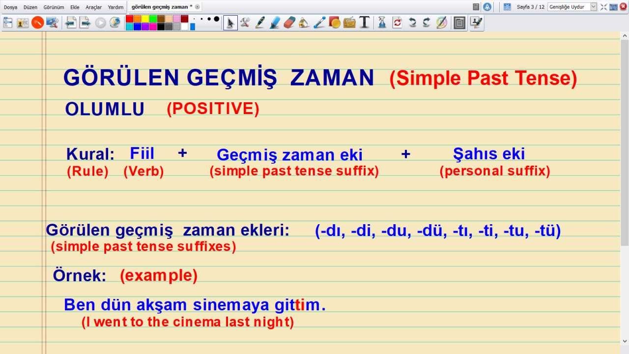 Learn Turkish Lesson  Simple Past Tense - Görülen Geçmiş Zaman