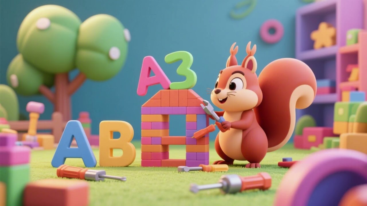Eichhörnchen baut Figuren in A–Z-Form – ABC-Kinderlied