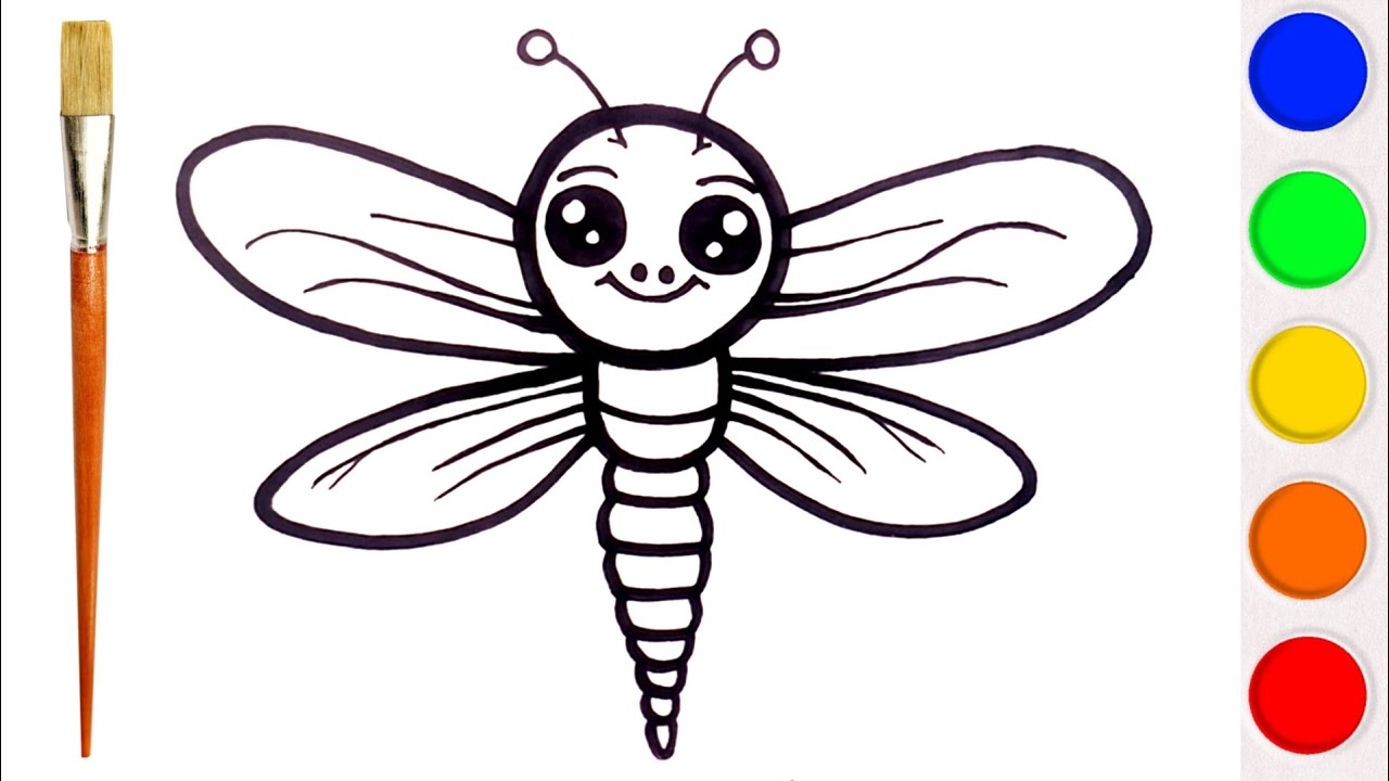 Easy cute dragonfly drawing, coloring, painting for kids & toddlers step by step 🎨🖌