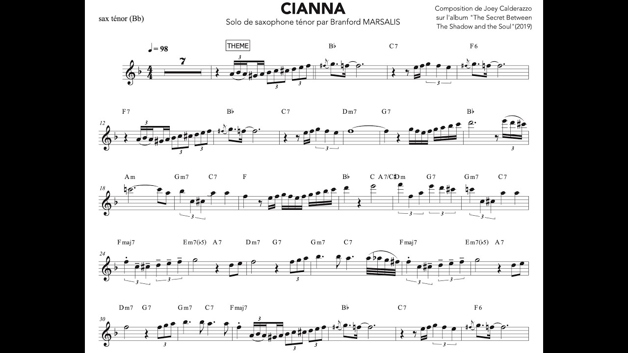 Cianna (Joey Calderazzo) - Branford MARSALIS tenor saxophone transcription.