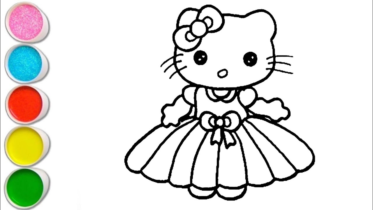 Милый рисунок Hello Kitty, раскраска для детей и малышей: пошаговое рисование.