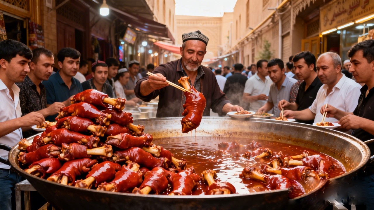 Chú Urumqi bán chân cừu cay, 13 đồng/cái, nấu mềm nhừ cực kỳ!