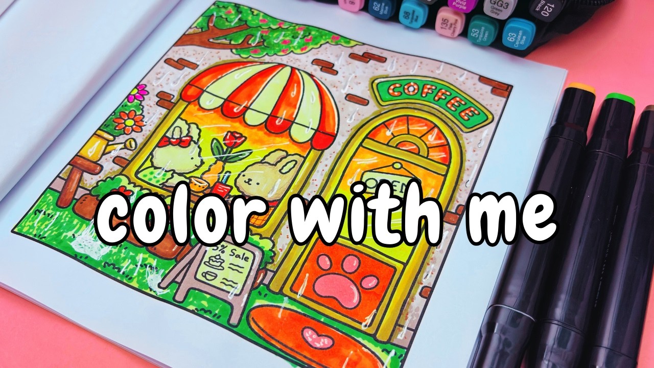 Relaxing Marker Coloring ASMR with Soft Music 🌸Little Corner 💝 51