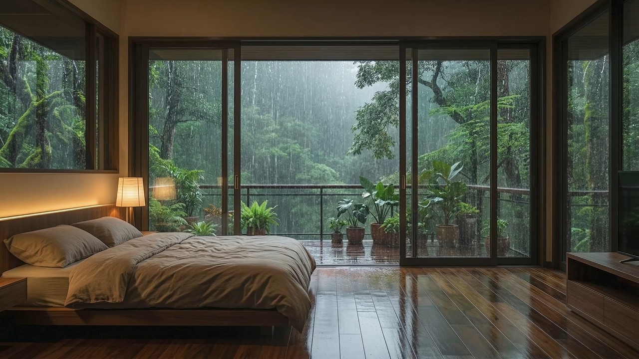 Relaxing Night Rain Sounds and Piano Music | Healing Music for Deep Sleep