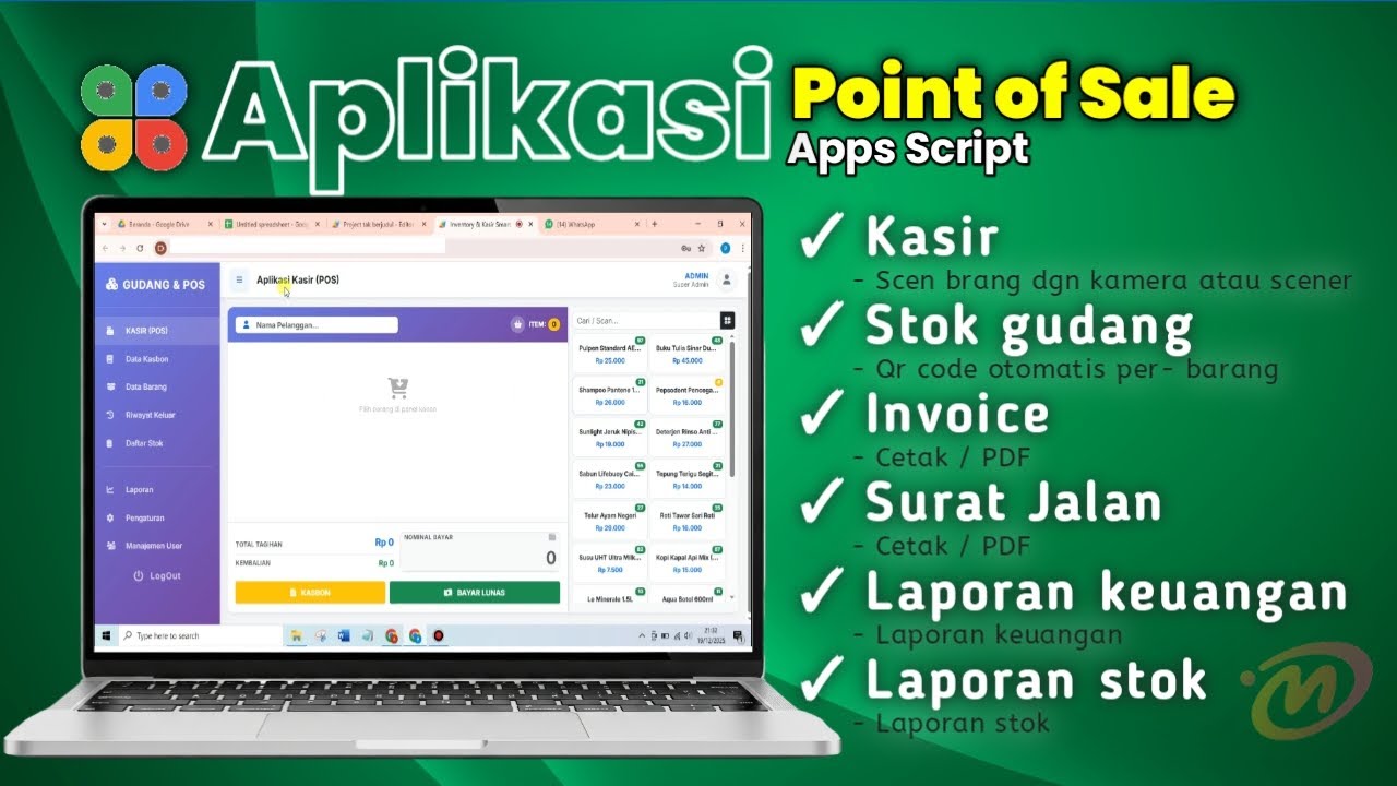 Tutorial Aplikasi Kasir POS & Gudang Berbasis Google Apps Script | Barcode Pakai Kamera HP