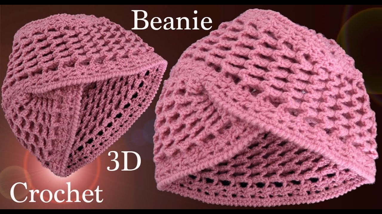 Gorro turbante a Crochet 3D en punto panal o nido de abeja  tejido tallermanualperu